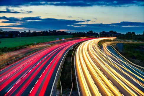 Colorful,Sunset,At,M1,Motorway,Near,Flitwick,Junction,With,Cars